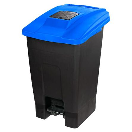 Cubo de basura con pedal y ruedas de 110 litros Azul