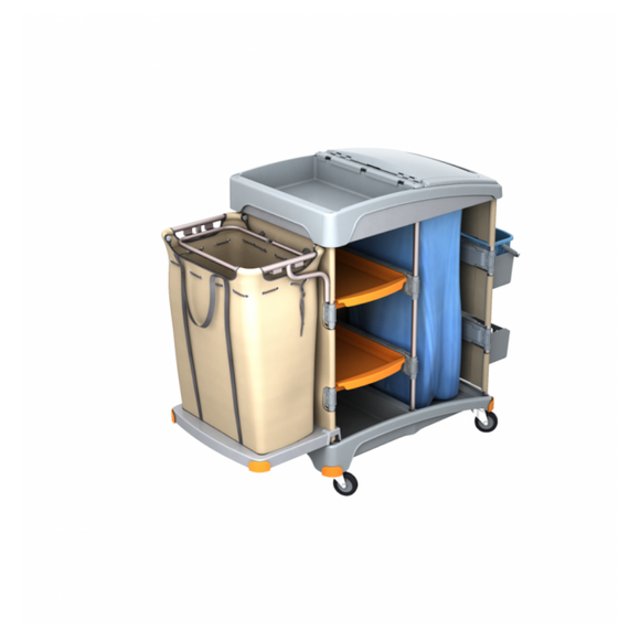 Wózek hotelowy z półkami, pokrywą, 2 wiaderkami, workiem na bieliznę i workiem na śmieci TSH-0012 Splast