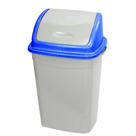 50-liter Plastic Bin with Hinged Lid, Gray - Blue