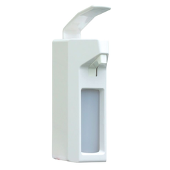 Dispensador de codo de plástico blanco de 1 litro de pared para desinfectante líquido Merida
