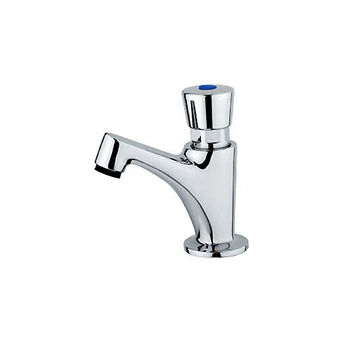 Time basin mixer with mixing button
