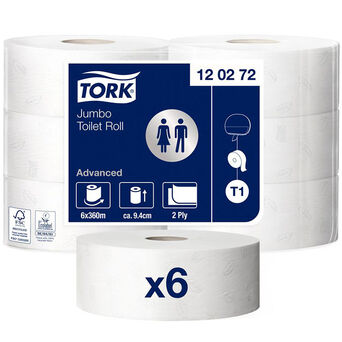 Papier toaletowy Jumbo Tork Advanced 6 rolek 2 warstwy 360 m średnica 26 cm biała makulatura