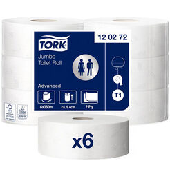 Toilettenpapier Jumbo Tork Advanced 6 Rollen 2-lagig 360 m Durchmesser 26 cm weißes Altpapier