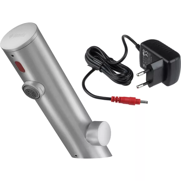 Grifo de lavabo sin contacto con regulación de temperatura Deante Sense 3/8 acero inoxidable mate, fuente de alimentación