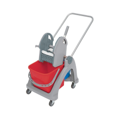 Two-bucket cleaning trolley with a 25 liter and 6 liter capacity and a press for squeezing, red-blue Splast.