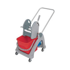 Two-bucket cleaning trolley with a 25 liter and 6 liter capacity and a press for squeezing, red-blue Splast.