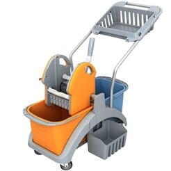 Reinigungswagen mit zwei Eimern 2 × 20 Liter mit Presse, Ablage und Korb Splast