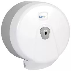 Dispensador de papel higiénico de dosificación central Faneco POP S, plástico ABS blanco
