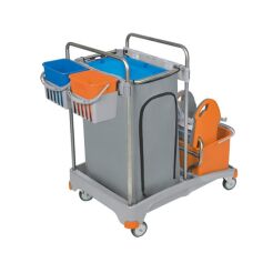 Zweieimer-Reinigungswagen 2 x 20 l, 2 Eimer 6 l, Auspressvorrichtung, 120 l Schutzsack Splast