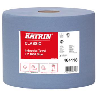 Paños de papel industriales en rollo Katrin Classic L2 2 unidades 190 m 2 capas papel reciclado azul
