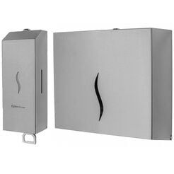 Conjunto: dispensador de toallas de papel y dispensador de jabón líquido Faneco HIT, acero inoxidable mate