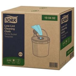 Low-dust non-woven cleaning cloth in Tork light green bucket
