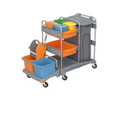 Zweieimer-Reinigungswagen 2 x 20 l, Presse, 2 Ablagen, 4 Eimer mit Deckel, Schutzsack mit Klappe 120 l Splast