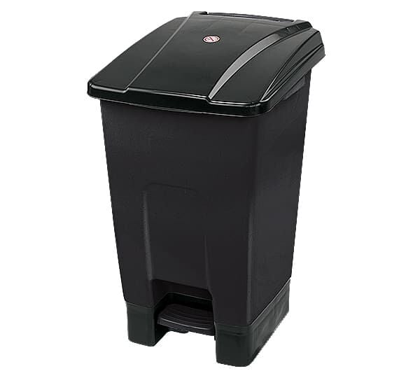 Cesto de pedal de 70 litros con ruedas, negro