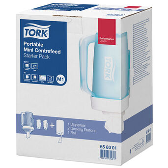 Conjunto Tork: contenedor de trapos mini 658001 + 2 soportes de montaje + 1 rollo de trapo 101221