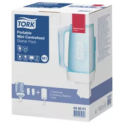 Sada Tork: mini zásobník na utierky 658001 + 2 montážne držiaky + 1 rolka utierok 101221