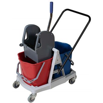 Double-bucket cleaning trolley with 2 x 17 liter capacity and ABS press.