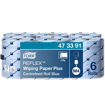 Papierhandtücher für mittlere Verschmutzungen Tork Reflex 6 Stück 2-lagig 150,8 m blaue Zellulose + Altpapier