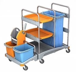 Reinigungswagen mit zwei Eimern 2 × 20 Liter, 2 Ablagen, Presse, 120 Liter Sack Splast