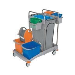 Reinigungswagen mit zwei Eimern 2 × 20 Liter, 3 × 6-Liter-Eimer, Presse, 120-Liter-Schutzsack Splast
