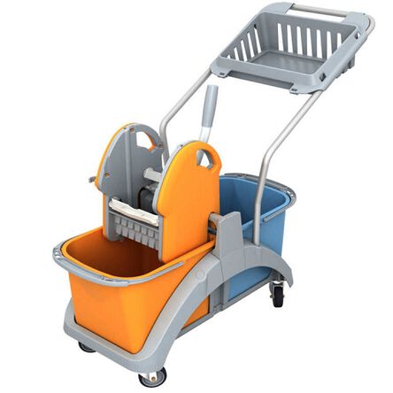 Wózek dla sprzątaczek z dwoma wiadrami i wyciskarką do mopów AquaSplast TS2