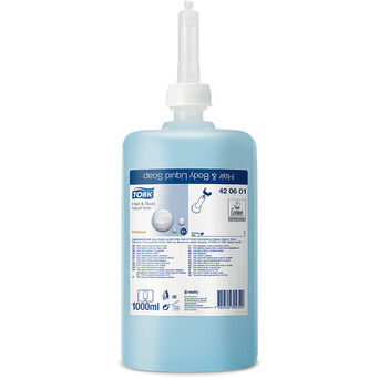 Gel de ducha para cabello y cuerpo Tork de 1 litro, aroma fresco azul