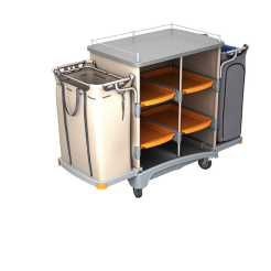 Hotelwagen mit Regalen und Wäschesack und Müllsack Splast