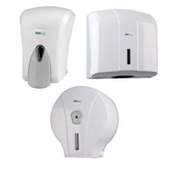 Set: paper container, towel dispenser, and large liquid soap dispenser Faneco POP, white ABS plastic