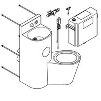 Zestaw sanitarny Franke umywalka + miska WC z lejową miską ustępową umieszczoną po prawej stronie pod kątem 45°
