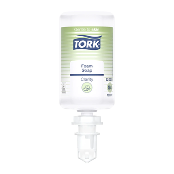 Tork non-alcoholic hand disinfectant foam, 1 liter bottle.
