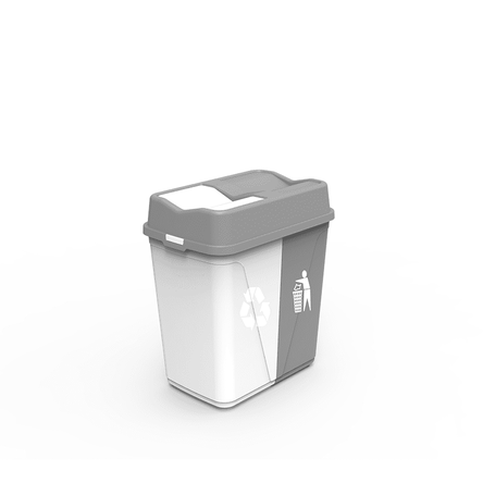 Mülleimer zur Mülltrennung 2 x 50 Liter Kunststoff Weiß - Grau