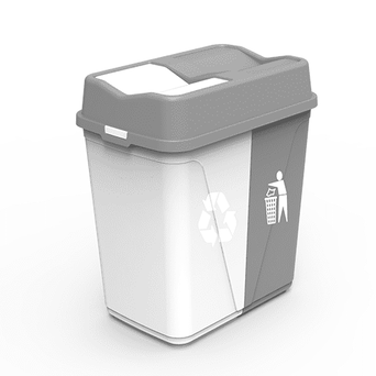 Cubo de basura para la separación de residuos 2 x 50 litros plástico blanco - gris