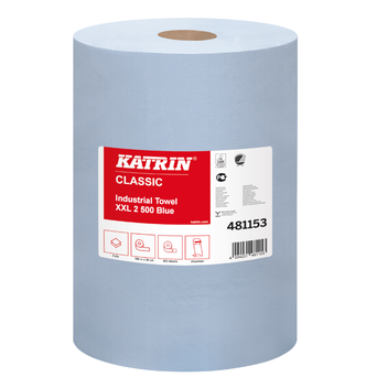 Industrial non-woven cleaning cloth in a roll Katrin Classic XXL2 2 pcs. 190 m 2-ply blue waste paper