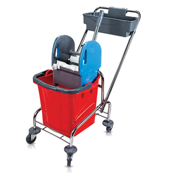 Úklidový vozík: kbelík 18l, vytlačovač na mop, košík, kovový rámování