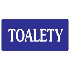 Oznaczenie toalet niebiesko-białe ''TOALETY''