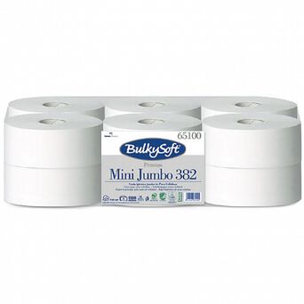 Papel higiénico Bulkysoft mini Jumbo Premium 12 rollos 2 capas 145 m diámetro 19 cm blanco celulosa