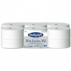 Papierové utierky Bulkysoft mini Jumbo Premium 12 roliek 2 vrstvy 145 m priemer 19 cm biela celulóza