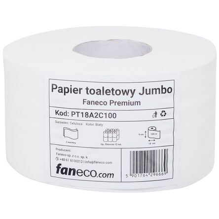 Biały papier toaletowy jumbo do toalet publicznych Faneco Premium