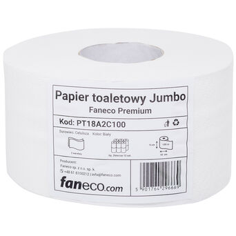 Papírové ručníky Faneco JUMBO Premium 12 rolí 2 vrstvy 100 m průměr 19 cm bílý celulóza