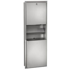 Un conjunto empotrado de dispensador de toallas de papel, dispensador de jabón líquido y contenedor de residuos Franke