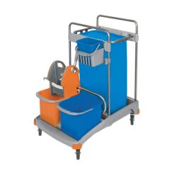 Zweieimer-Reinigungswagen 2 x 20 l, Eimer 6 l, Auspressvorrichtung, 120 l Splast-Tasche