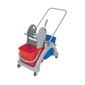 Two-bucket cleaning trolley with a 2 x 25 liter press for squeezing, red-blue Splast.
