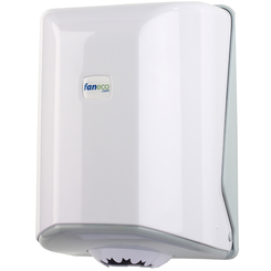 Dispensador de toallas de papel en rollo de distribución central POP Faneco, plástico blanco