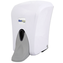 Zestaw: pojemnik na papier. podajnik ręczników i dozownik łokciowy mydła w płynie Faneco POP plastik biały