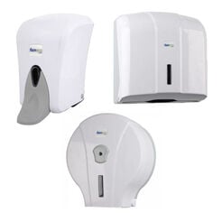 Conjunto: dispensador de papel, dispensador de toallas y dispensador de jabón líquido de codo grande Faneco POP, plástico ABS blanco