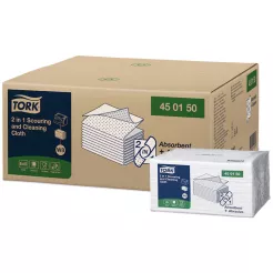 Utěrka 2 v 1 na drhnutí a čištění Tork 45 ks, bílá netkaná textilie