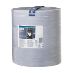 Industrial paper wiper in large roll for tough soiling Tork 3 layers 340 m blue recycled paper