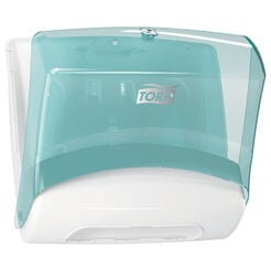 Contenedor de toallas de papel plegadas Tork, plástico ABS blanco-turquesa