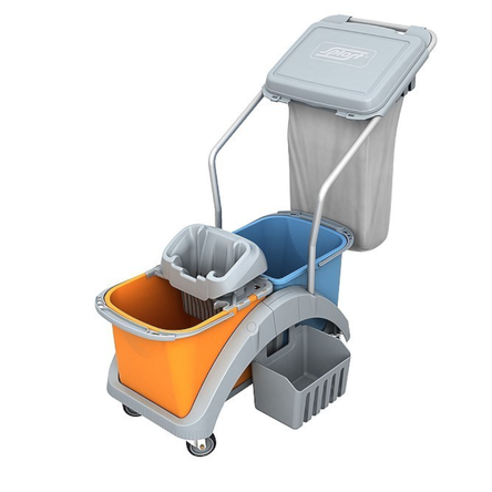 Wózek do sprzątania dwuwiadrowy 2 x 20 litrów z wyciskarką do mopa. koszyczkiem, workiem z pokrywą i maskownicą TS2-0021 Splast