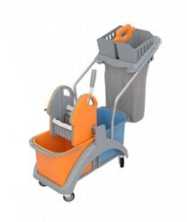 Reinigungswagen mit zwei Eimern 2 × 20 Liter mit Mop-Wringer, Korb, Abfallbeutel mit Deckel und Abdeckung Splast